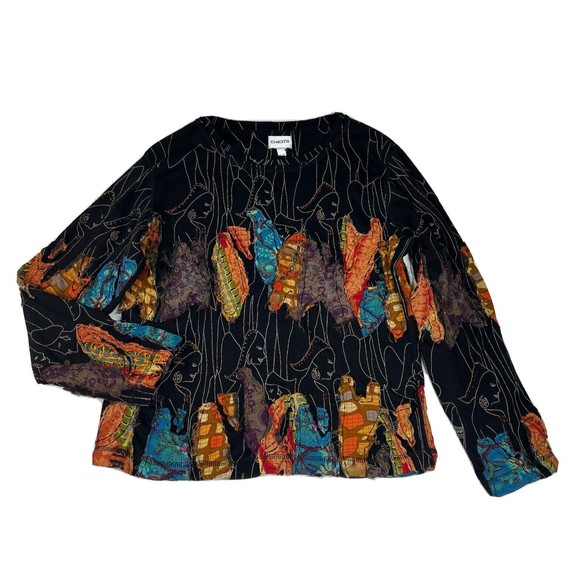 Chico’s Shirt Women's L T-shirt Black Wearable Art Colorful Long Sleeve Pullover - Picture 1 of 17